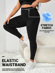SHEIN Unity Plus Size Sports Leggings & Pants Plain - Hitam - View 3