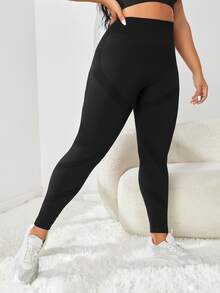 SHEIN Unity Plus Size Sports Leggings & Pants Plain - Hitam - View 4