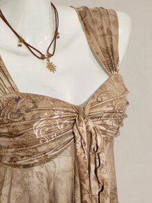 SHEIN ICON 女款復古印花不對稱網紗下擺背心 - 卡其色 - 查看 4