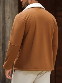 Manfinity Homme 男士純色口袋鈕扣前襟長袖夾克，秋季休閒派對米色外套，適合送給朋友、丈夫、男朋友 - 棕色 - 查看 2