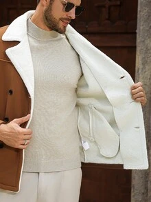 Manfinity Homme 男士純色口袋鈕扣前襟長袖夾克，秋季休閒派對米色外套，適合送給朋友、丈夫、男朋友 - 棕色 - 查看 7