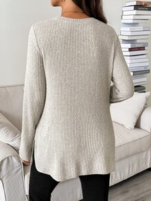 SHEIN 孕婦純色側開衩哺乳上衣 秋季款 - 卡其色 - 查看 4