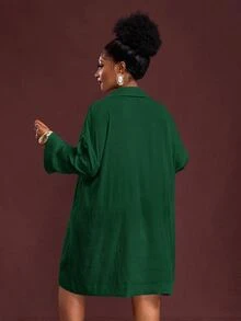 Slaydiva Vestido camisero de unicolor casual para tallas grandes - Verde Oscuro - Ver 2