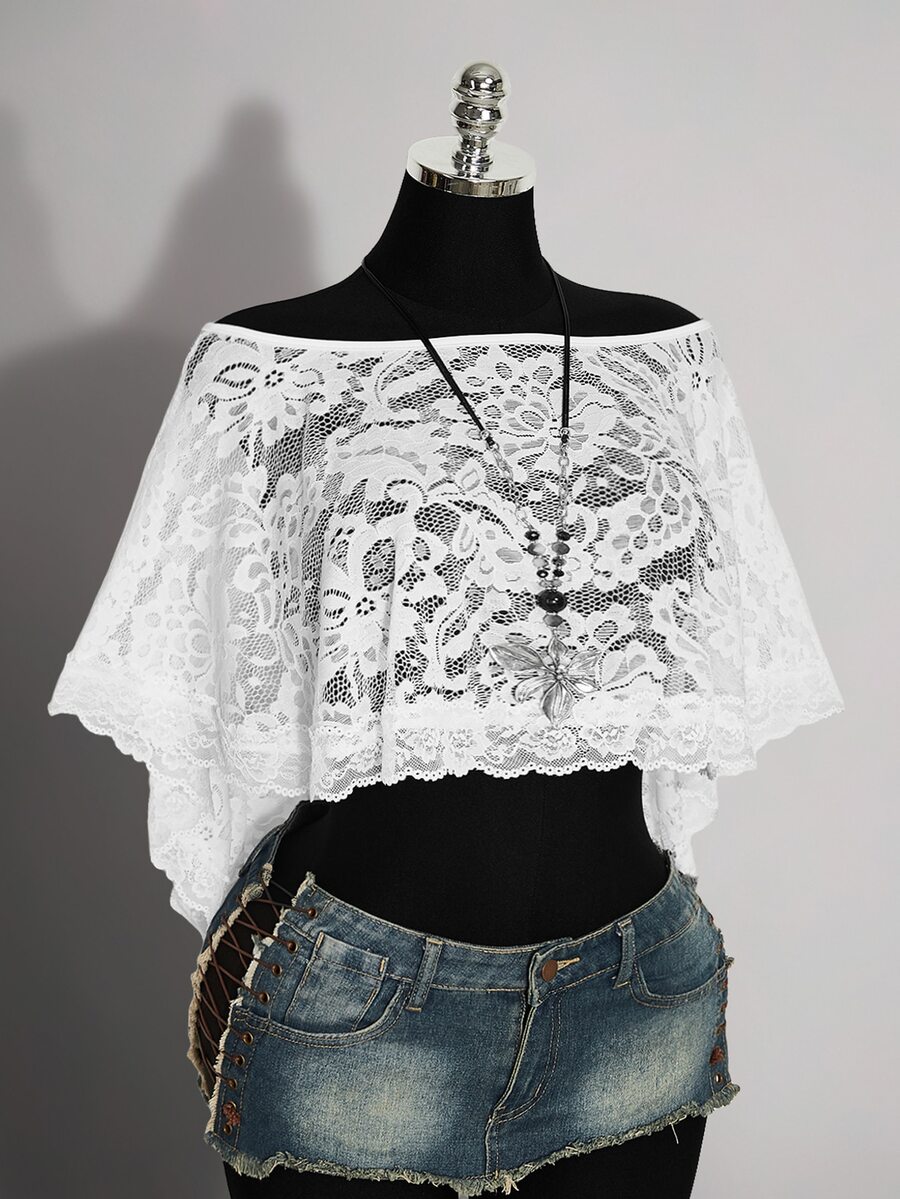 SHEIN ICON Women's Plus Size Lace Off-Shoulder Cropped Fashion Romantic ...