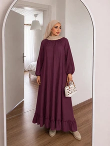 Solavon Plus Size Solid Color Lantern Sleeve Dress Brunch Morning Party Formal Dark Green Fall Elegant - Red Violet - View 8
