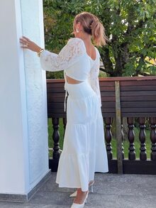 Jeta Ari 100% Washed Cotton White Woven Waist Gathered Women's Skirt, Suitable For Spring/Summer, Versatile Style, Vacation - White - View 3