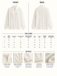 CLARA VERO Cream Half Zip Cable Knit Oversized Sweater, Loose Fit, Ideal For Layering On Casual Days - White - View 12