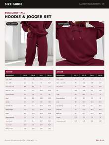 SHEIN Tall Cotton Letter Embroidery Drop Shoulder Drawstring Hoodie & Sweatpants - Burgundy - View 8