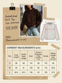 Trelyra Elegant Casual Chic Solid Rib-Knit Round Neck Sweater With Premium Rhinestone Detail Brunch Dark Brown Winter Office - Brown - View 7