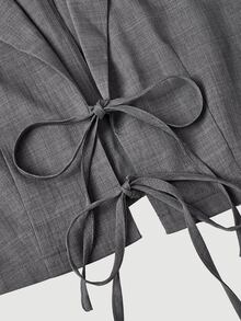 SHEIN MOD Jaket Blazer Pendek Abu-abu Ukuran Besar, Musim Gugur/Dingin, Elegan untuk Perjalanan Sehari-hari, Gaya Preppy Kasual, Desain Pita. - Grey - View 8
