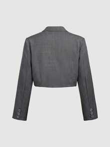SHEIN MOD Jaket Blazer Pendek Abu-abu Ukuran Besar, Musim Gugur/Dingin, Elegan untuk Perjalanan Sehari-hari, Gaya Preppy Kasual, Desain Pita. - Grey - View 4