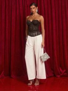 Nuvra Women's Floral Lace Fashion Shaping Sexy Bandeau Top - Brown - View 3