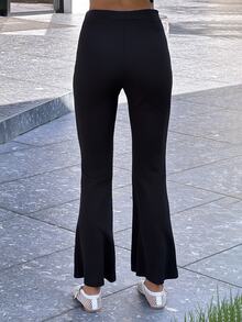 Sindi Myftari High Waist Flare Leg Black Toothpick Pleats Pants - Black - View 2