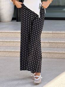 Sindi Myftari Polka Dot Print High Waist Wide Leg Pants Fall Cloth For Women - Multicolor - View 4