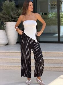 Sindi Myftari Polka Dot Print High Waist Wide Leg Pants Fall Cloth For Women - Multicolor - View 1