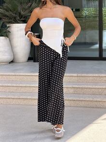 Sindi Myftari Polka Dot Print High Waist Wide Leg Pants Fall Cloth For Women - Multicolor - View 3