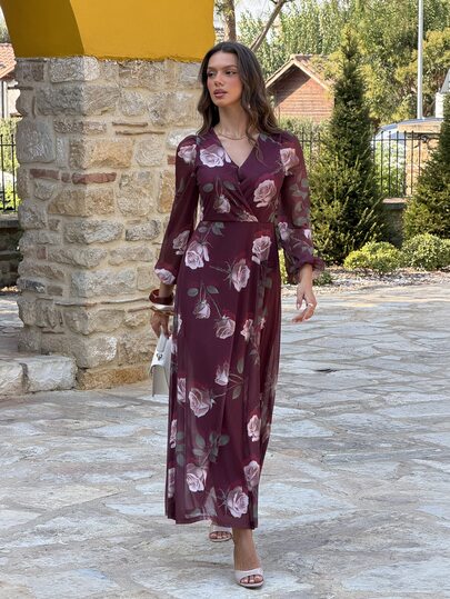 Sindi Myftari New Rose Flower Elegant Charming Elegant High-End Cinched Waist Dress For Women