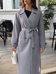Sindi Myftari Women's Solid Color Minimalist Casual Long Sleeve Trench Coat - Light Grey - View 4