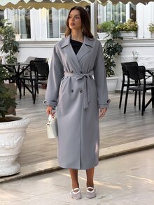 Sindi Myftari Women's Solid Color Minimalist Casual Long Sleeve Trench Coat - Light Grey - View 3