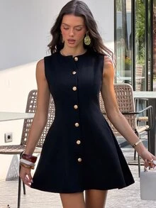 Sindi Myftari 女士牛仔无袖紧身迷你连衣裙，蓝色 - 黑色 - 查看 4