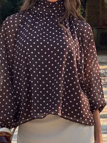 Sindi Myftari Stand Collar Long Sleeve Shirt With Bow Tie Cuff, Polka Dot Lining - Brown - View 4