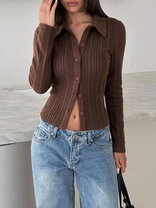 Siren Gaze Women's Solid Color Long Sleeve Single-Breasted Casual Minimalist Basic French Shirt Thanksgiving Office Brunch Chocolate Brown Fall - Coffee Brown - View 3