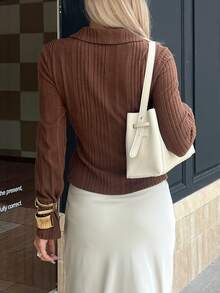 Siren Gaze Women's Solid Color Long Sleeve Single-Breasted Casual Minimalist Basic French Shirt Thanksgiving Office Brunch Chocolate Brown Fall - Coffee Brown - View 7