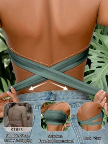 SHEIN 1件女款蕾絲無鋼圈抹胸式內衣 - 軍綠色 - 查看 2
