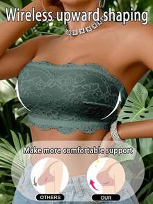 SHEIN 1件女款蕾絲無鋼圈抹胸式內衣 - 軍綠色 - 查看 5