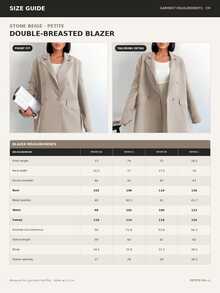 SHEIN Petite Solid Color Loose Double-Breasted Long Sleeve Casual Blazer Jacket - Beige - View 6