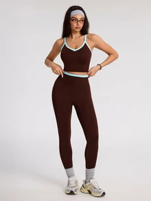 SHEIN Dewbera Women's Seamless Coffee Color Sports Set Tank Top & Shorts - Coffee Brown - View 5