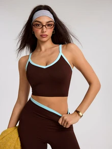 SHEIN Dewbera Women's Seamless Coffee Color Sports Set Tank Top & Shorts - Coffee Brown - View 8
