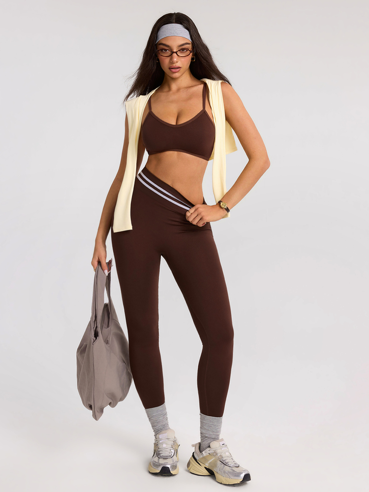 SHEIN Dewbera Women's Seamless Brown Sports Set Camisole Top & 9/10 Length Leggings - Coffee Brown - View 7