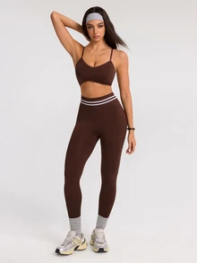 SHEIN Dewbera Women's Seamless Brown Sports Set Camisole Top & 9/10 Length Leggings - Coffee Brown - View 4