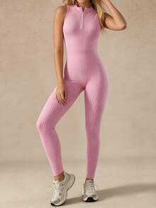 Solea Cove Women's Seamless Pink Sleeveless Sports Jumpsuit - Pink - View 5
