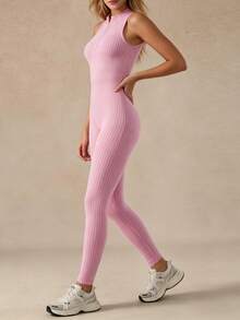 Solea Cove Women's Seamless Pink Sleeveless Sports Jumpsuit - Pink - View 6