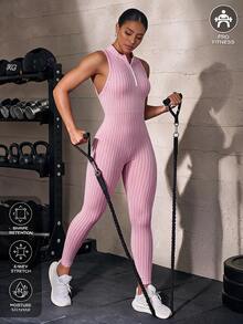 Solea Cove Women's Seamless Pink Sleeveless Sports Jumpsuit - Pink - View 1