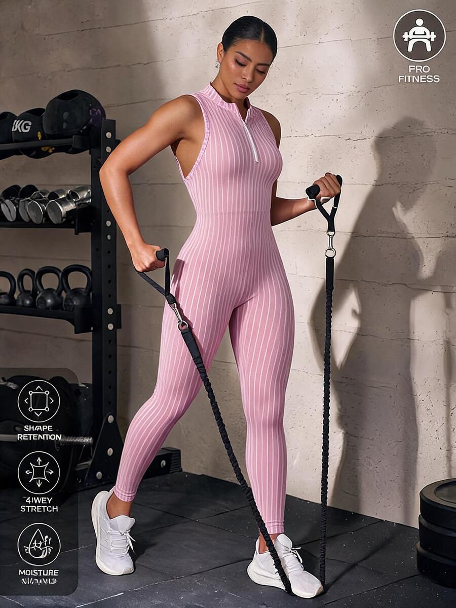 Solea Cove Women's Seamless Pink Sleeveless Sports Jumpsuit - Pink - View 1