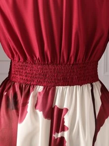 Rometta Plus Size Long Sleeve Patchwork Elegant Dress - Burgundy - View 5