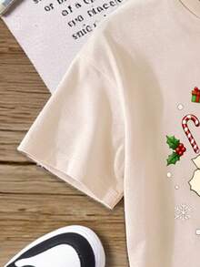 Young Boys Nuea Movda Creative Fun Christmas Hat Deer Double-Sided Print Short Sleeve T-Shirt, Suitable For Vacation Birthday Beach Pink Summer - Apricot - View 5