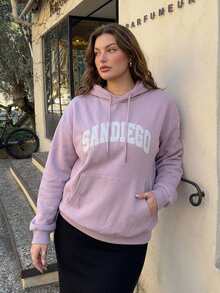 Dazy Plus Korean Style Letter Embroidery Loose Hooded Sweatshirt, Pink, Fall Hoodies Homewear Party Silver Casual Streetwear - Pink - View 7