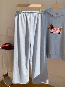 Comfortcana Women's Gray Sweatpants With Dachshund Dog Pattern - Light Grey - View 3