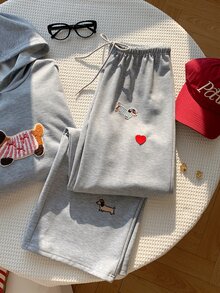 Comfortcana Women's Gray Sweatpants With Dachshund Dog Pattern - Light Grey - View 4