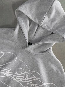 PAVTROS Men's Letter Print Long Sleeve Pocket Hooded Sweatshirt - Grey - View 3