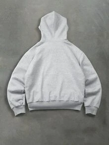 PAVTROS Men's Letter Print Long Sleeve Pocket Hooded Sweatshirt - Grey - View 8
