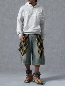 PAVTROS Men's Letter Print Long Sleeve Pocket Hooded Sweatshirt - Grey - View 6
