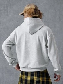 PAVTROS Men's Letter Print Long Sleeve Pocket Hooded Sweatshirt - Grey - View 4