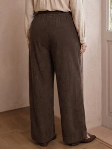 Modelyn Plus Size Vintage Fashion Embroidered Pocket Pants For Vacation And Travel - Coffee Brown - View 6