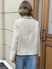 SHEIN LUNE Pakaian Kasual Wanita Lengan Panjang Wol Musim Gugur/Dingin Warna Polos untuk Perjalanan Sehari-hari, Pakaian Luar Dasar Modis untuk Mode Busana - Aprikot - View 2