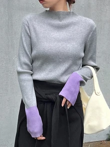 FRIFUL Women's Colorblock Casual Daily Wear Long Sleeve Sweater - Grey - View 7